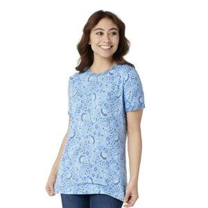 Issac Mizrahi Live! TRUE DENIM Floral T-Shirt with Contrast Sle Blue Small